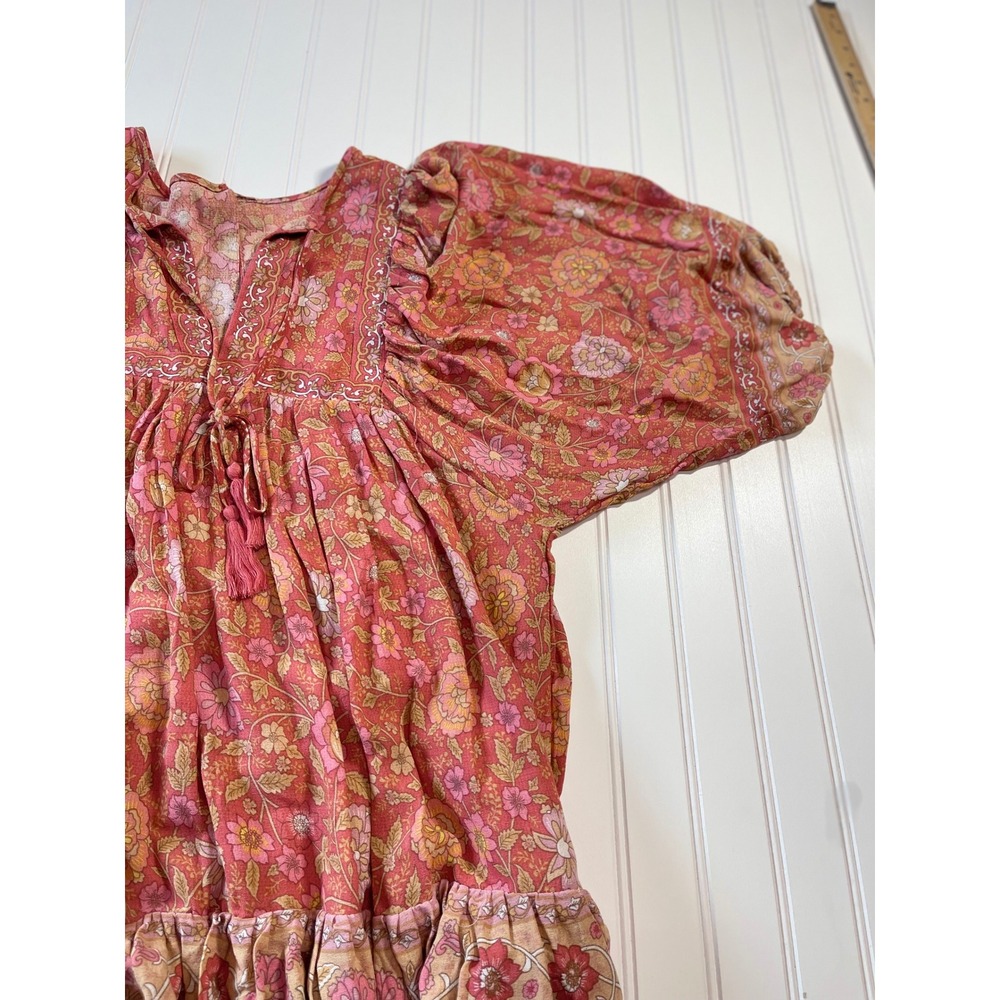 Rachel Zoe Solaria Floral Tunic Blouse Viscose Boho Peasant Top Coral Pink M - Picture 7 of 8